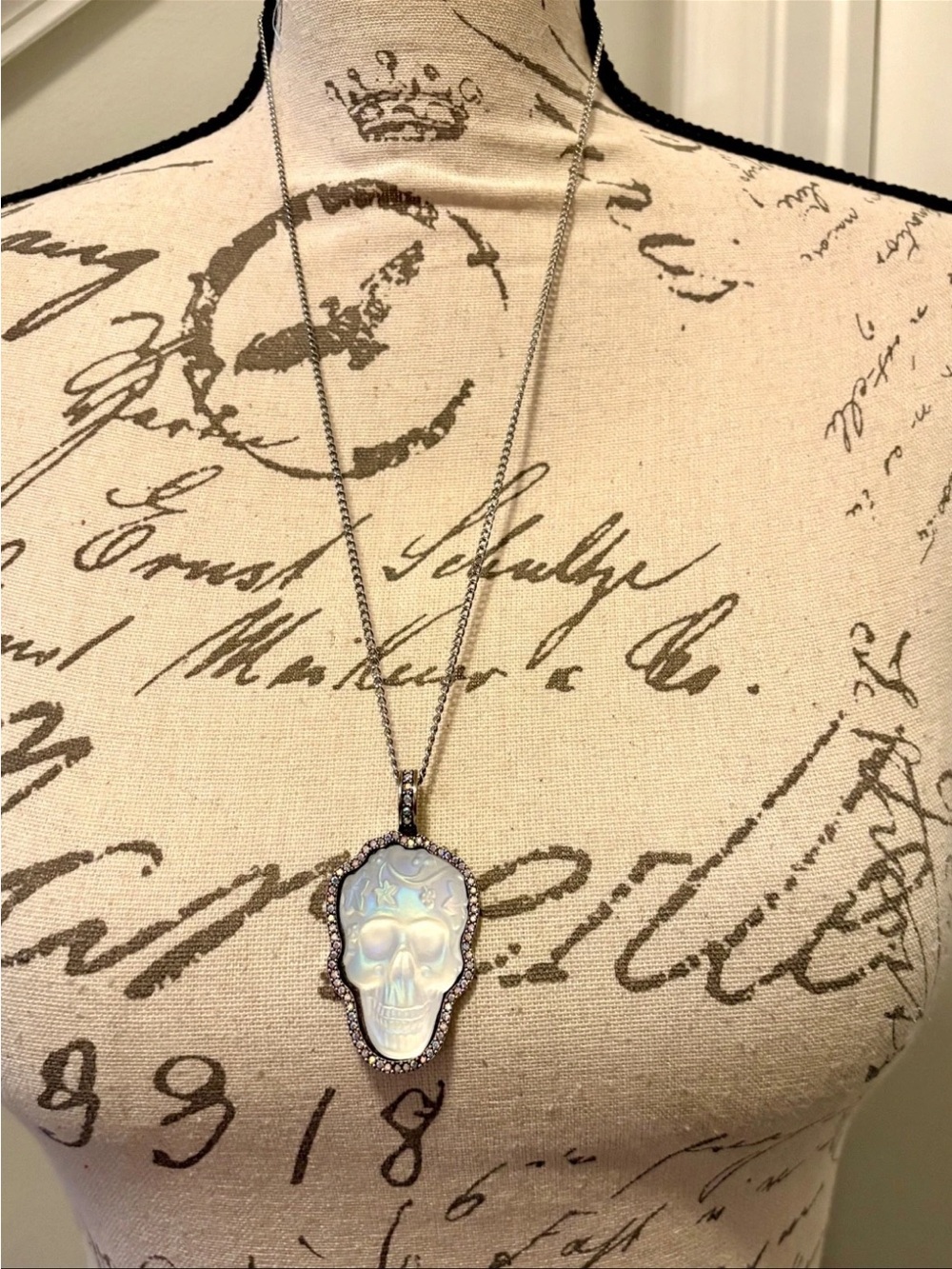 Kirk’s Folly Glass Dream Skull Crystal Pendant Necklace Celestial Moon Stars - Picture 3 of 13